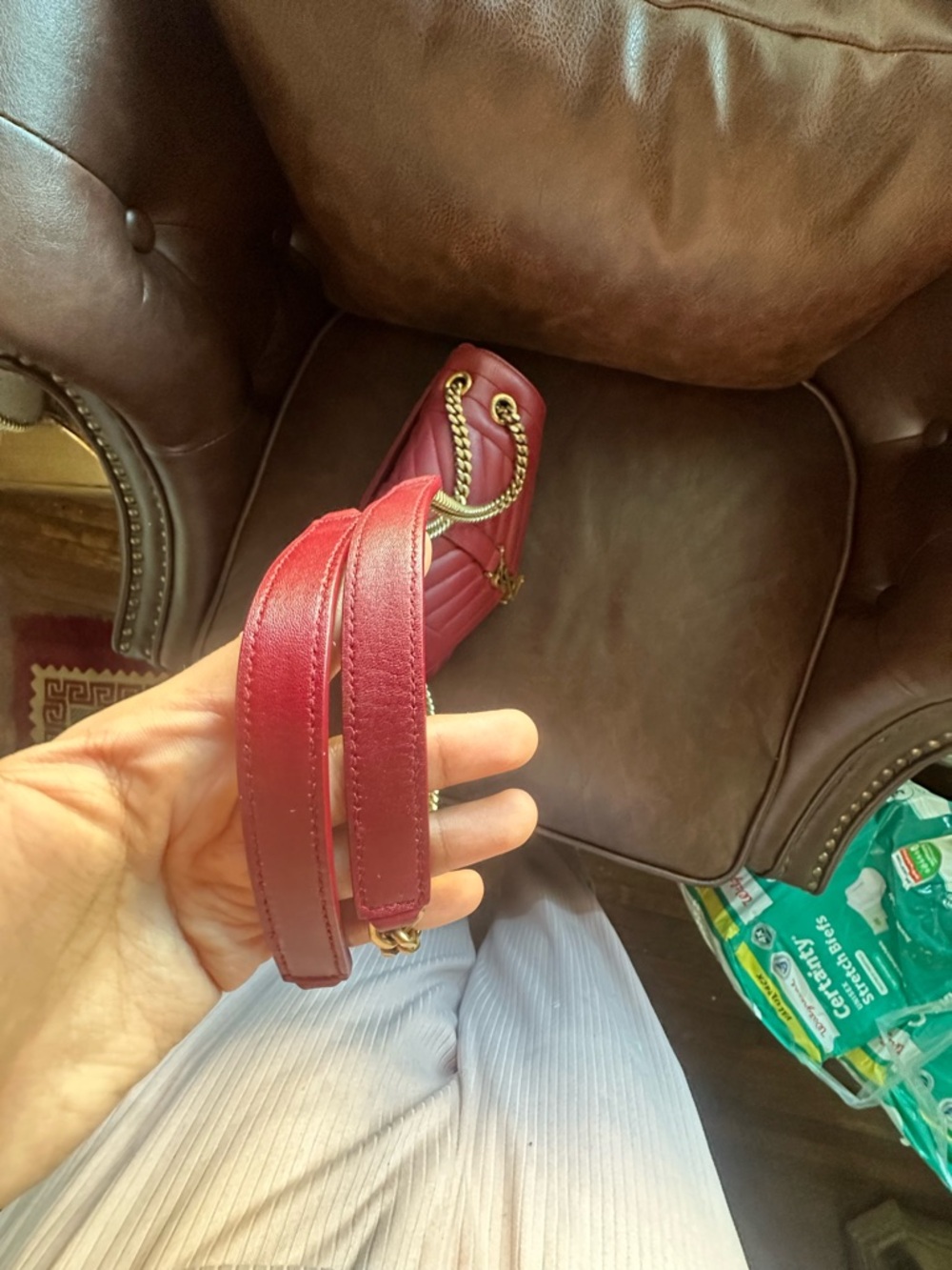 Saint Laurent Red Quilted Leather Monogram Chain Shoulder Bag - Picture 12 of 16